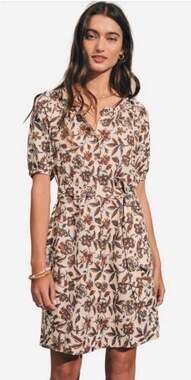 Faherty Brand Floral Print Button-Front Dress with Belt, Size S